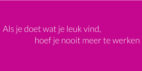 Als je doet wat je leuk vind,                    hoef je nooit meer te werken
